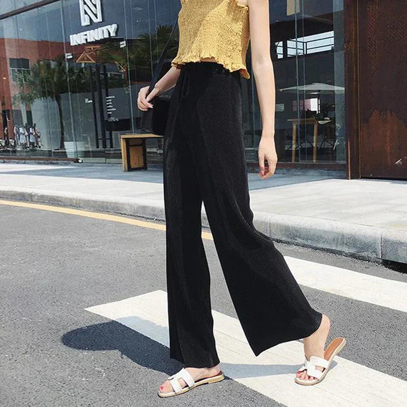 Teresa | Refined Pleated Wide Leg Sweatpants with Elastic Waist