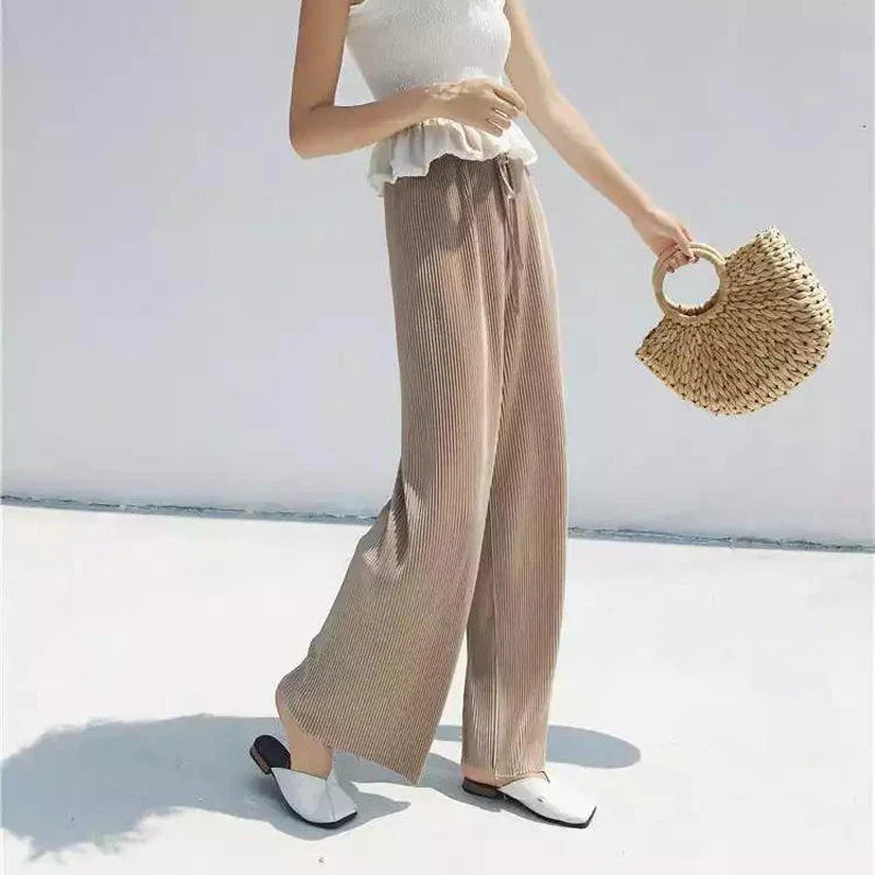 Teresa | Refined Pleated Wide Leg Sweatpants with Elastic Waist