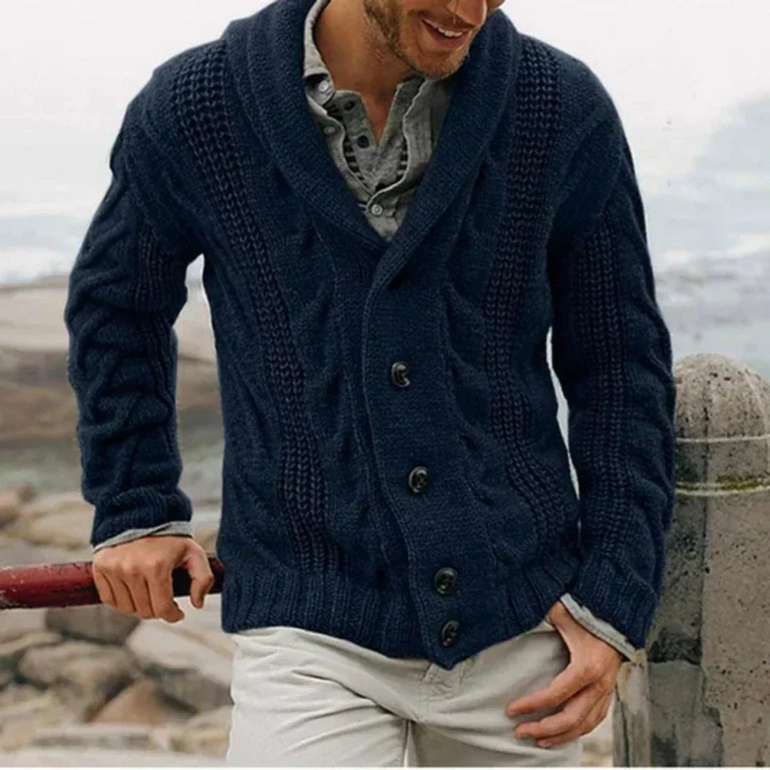 Terry | Chunky Cable Knit Shawl Collar Mens Sweaters