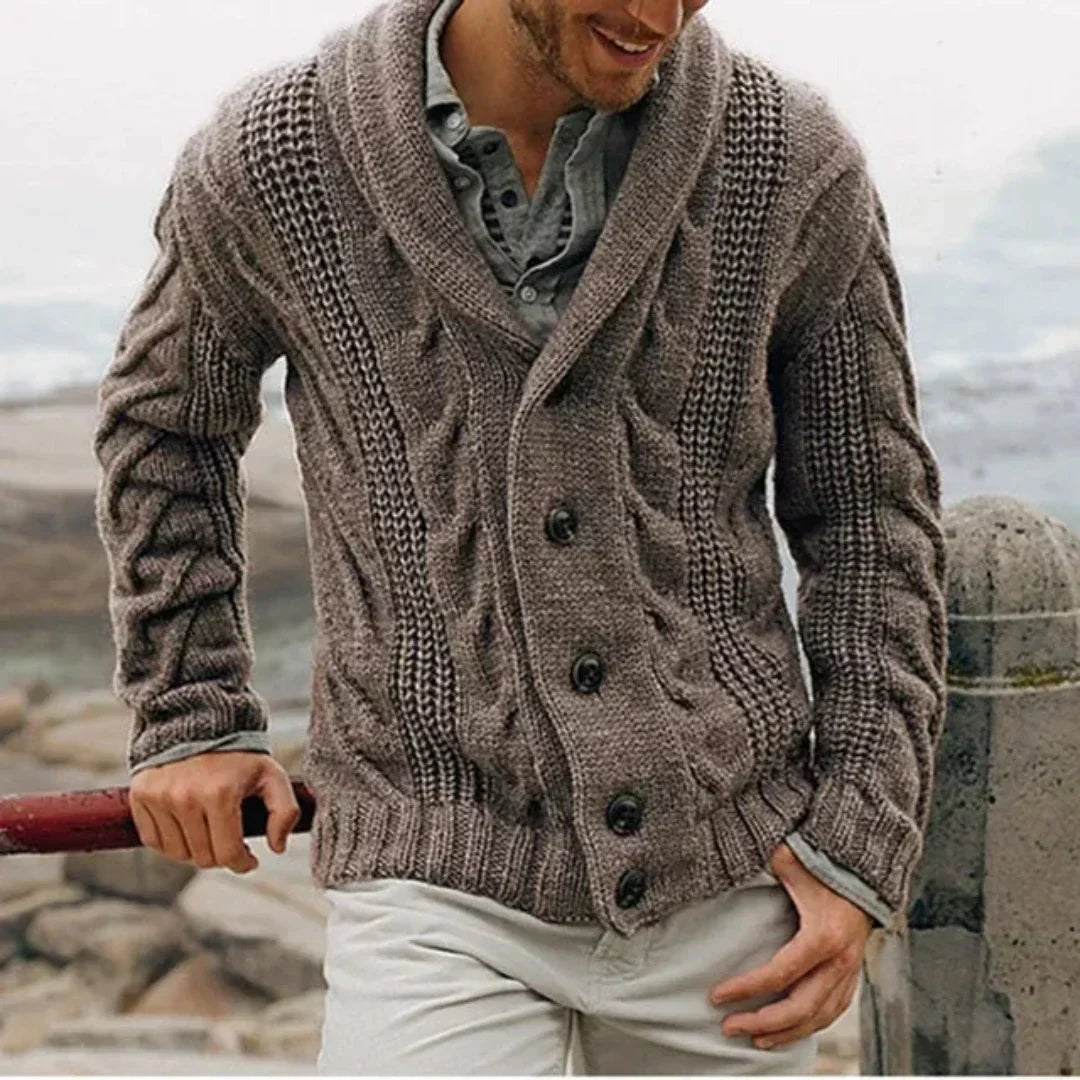 Terry | Chunky Cable Knit Shawl Collar Mens Sweaters