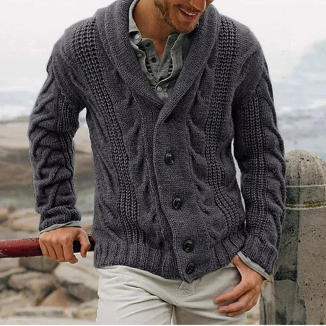 Terry | Chunky Cable Knit Shawl Collar Mens Sweaters