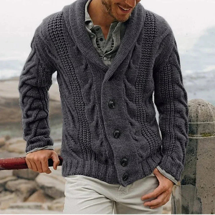 Terry | Chunky Cable Knit Shawl Collar Mens Sweaters