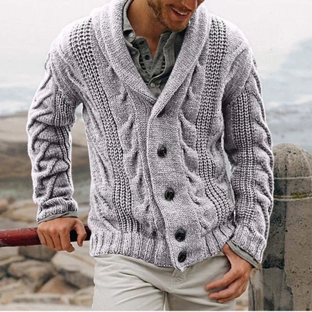 Terry | Chunky Cable Knit Shawl Collar Mens Sweaters