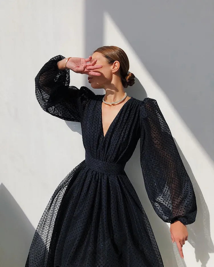 Theresa | Chic Polka Dot Balloon Sleeve Christmas Party Dress