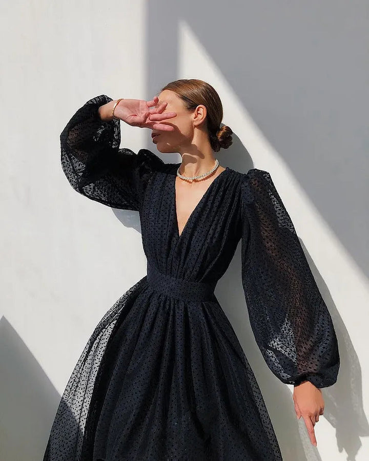 Theresa | Chic Polka Dot Balloon Sleeve Christmas Party Dress