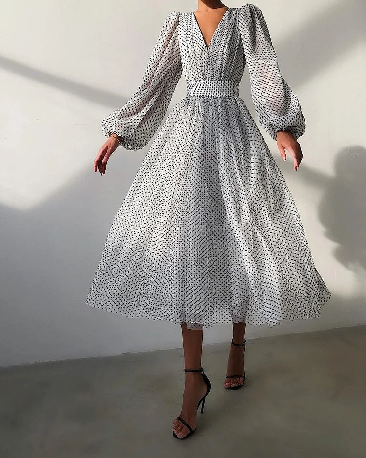 Theresa | Chic Polka Dot Balloon Sleeve Christmas Party Dress