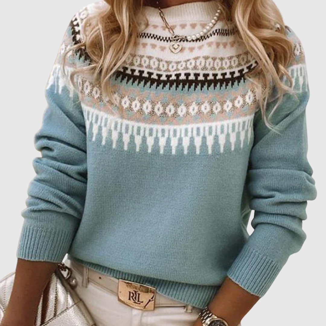Theresa | Effortless Fair Isle Yoke Crew Neck Sweater