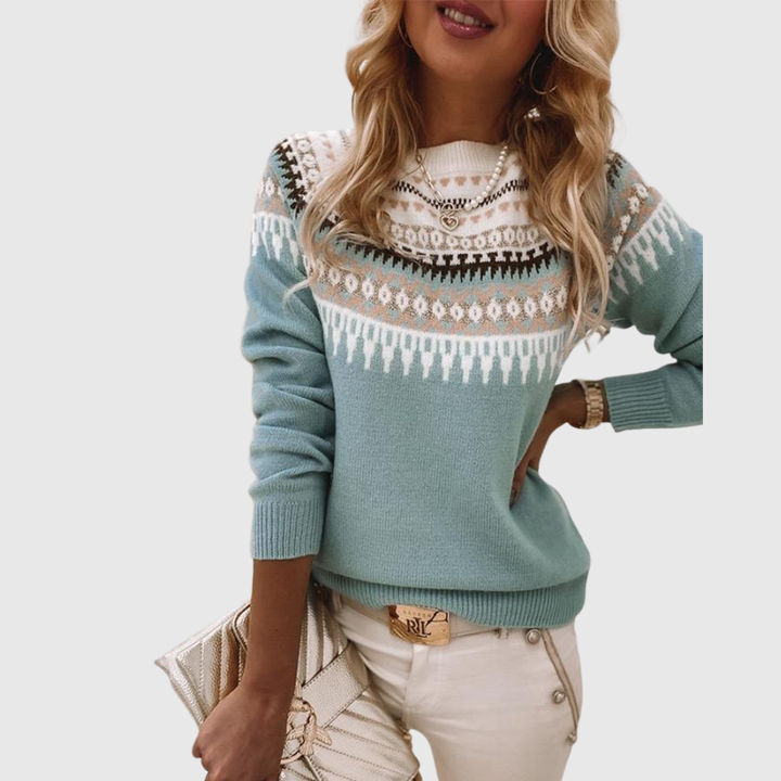 Theresa | Effortless Fair Isle Yoke Crew Neck Sweater