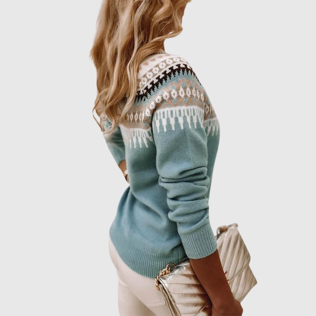 Theresa | Effortless Fair Isle Yoke Crew Neck Sweater