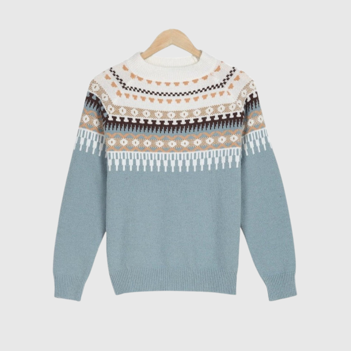 Theresa | Effortless Fair Isle Yoke Crew Neck Sweater
