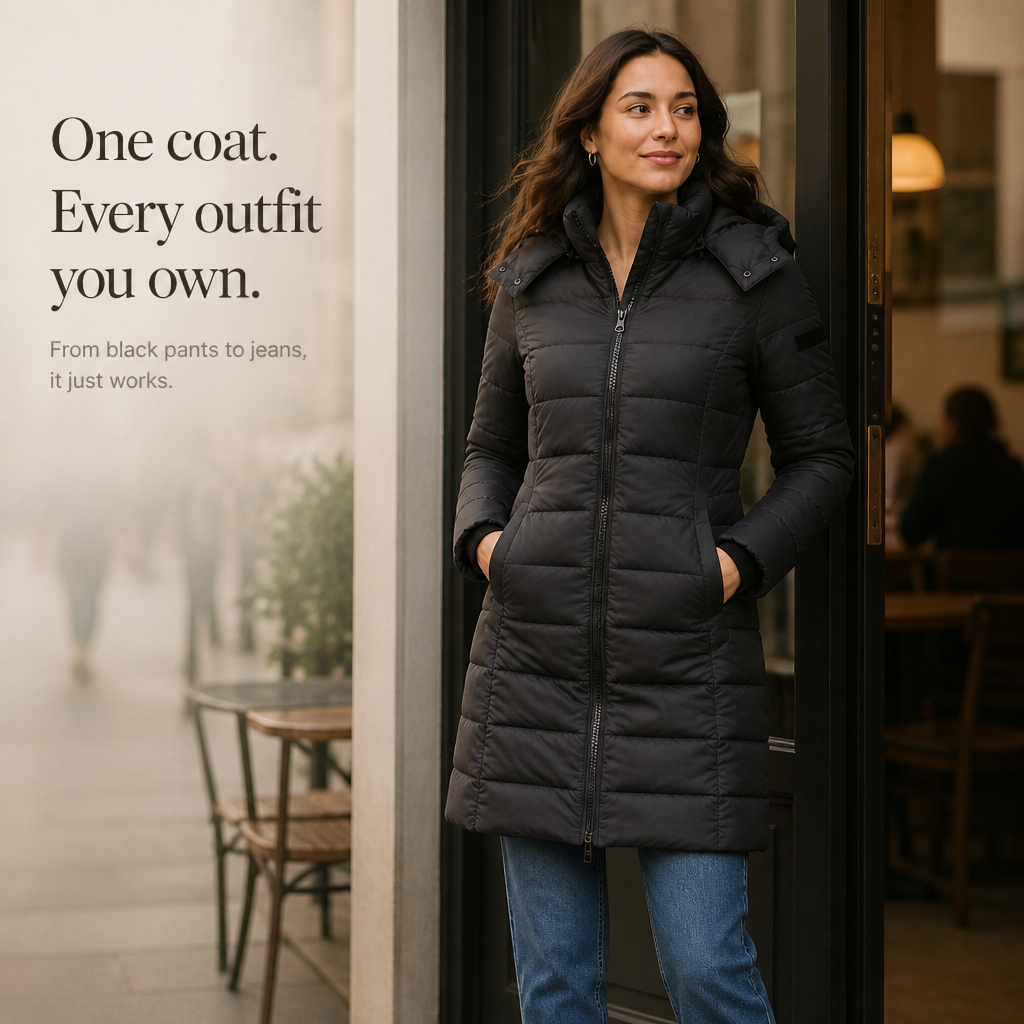 Theresa | Effortless Hooded Quilted Mid-Length Puffer Jacket