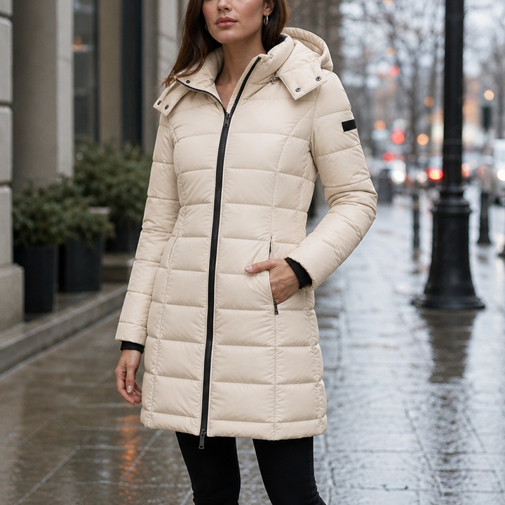 Theresa | Effortless Hooded Quilted Mid-Length Puffer Jacket