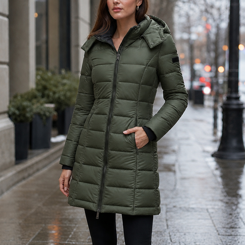 Theresa | Effortless Hooded Quilted Mid-Length Puffer Jacket