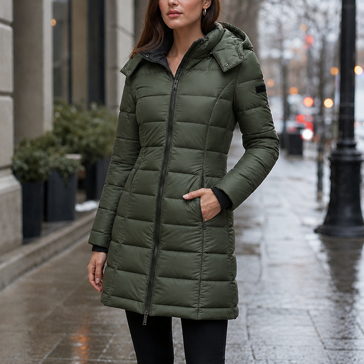 Theresa | Effortless Hooded Quilted Mid-Length Puffer Jacket