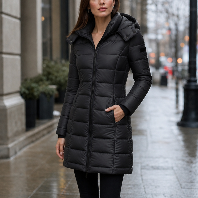 Theresa | Effortless Hooded Quilted Mid-Length Puffer Jacket