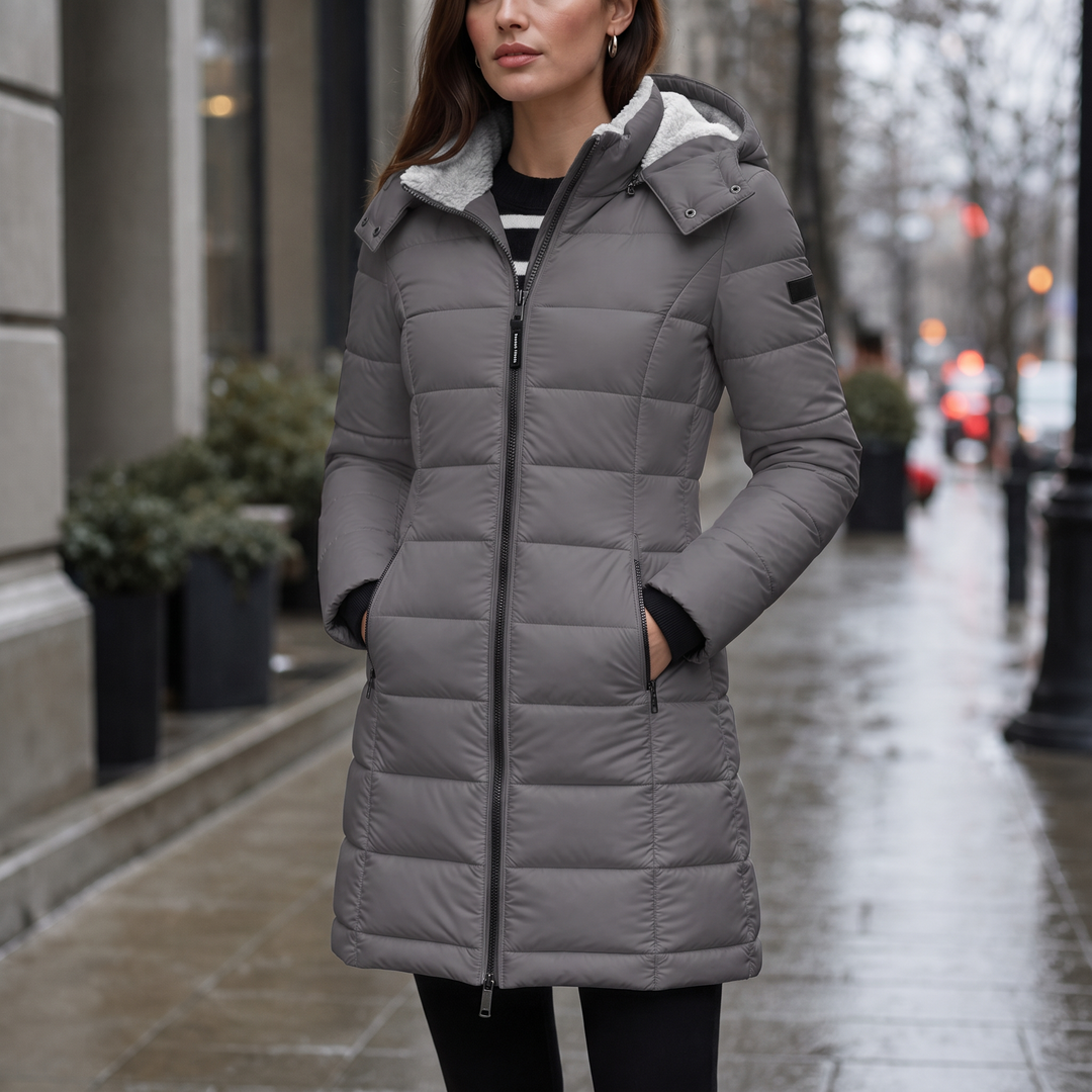 Theresa | Effortless Hooded Quilted Mid-Length Puffer Jacket