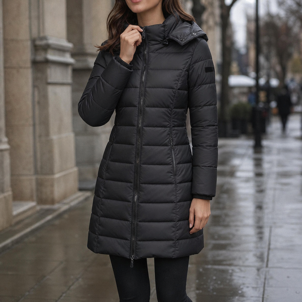 Theresa | Effortless Hooded Quilted Mid-Length Puffer Jacket