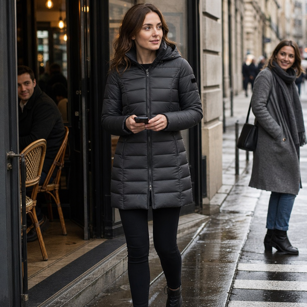 Theresa | Effortless Hooded Quilted Mid-Length Puffer Jacket