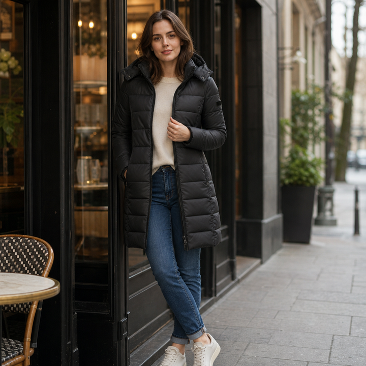 Theresa | Effortless Hooded Quilted Mid-Length Puffer Jacket