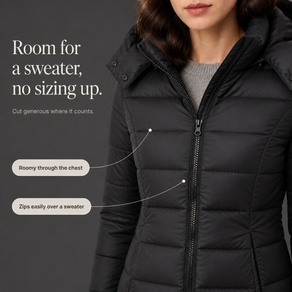 Theresa | Effortless Hooded Quilted Mid-Length Puffer Jacket