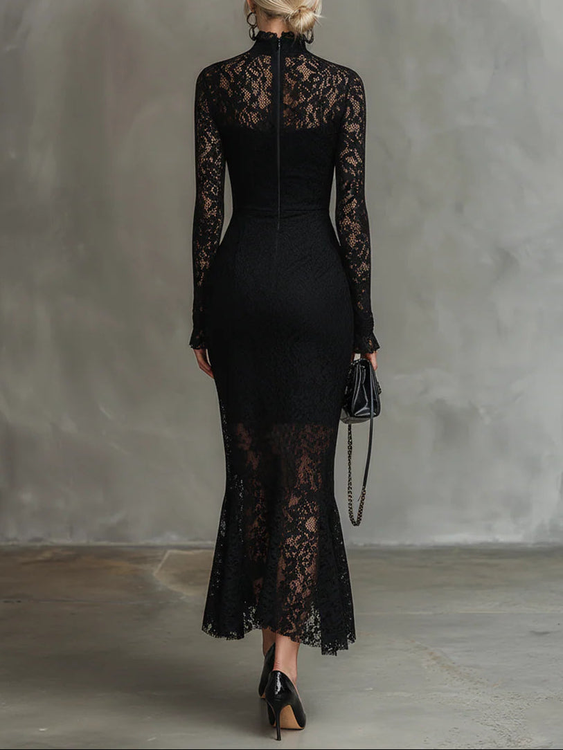 Theresa | Graceful Lace Mock Neck Winter Wedding Guest Dress
