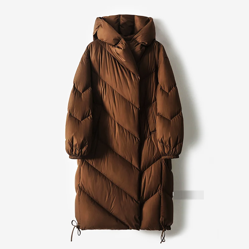 Theresa | Long Hooded Chevron Quilted Puffer Jacket