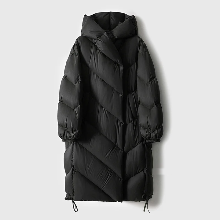 Theresa | Long Hooded Chevron Quilted Puffer Jacket