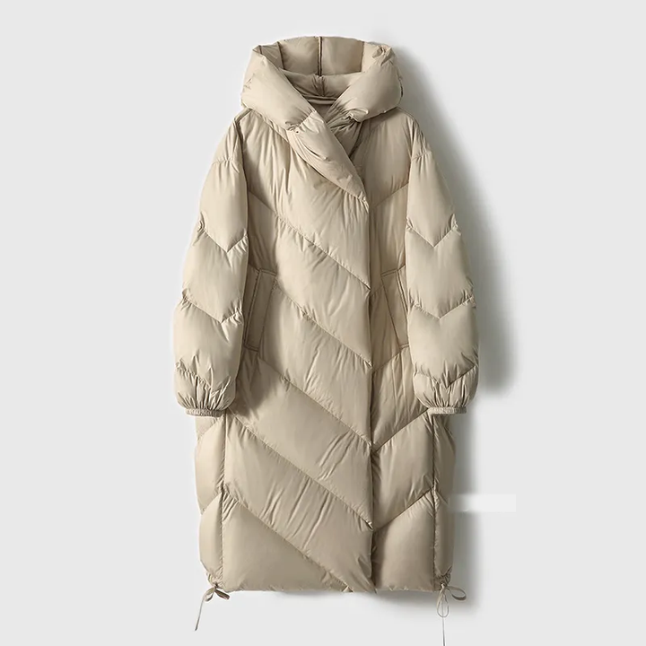 Theresa | Long Hooded Chevron Quilted Puffer Jacket