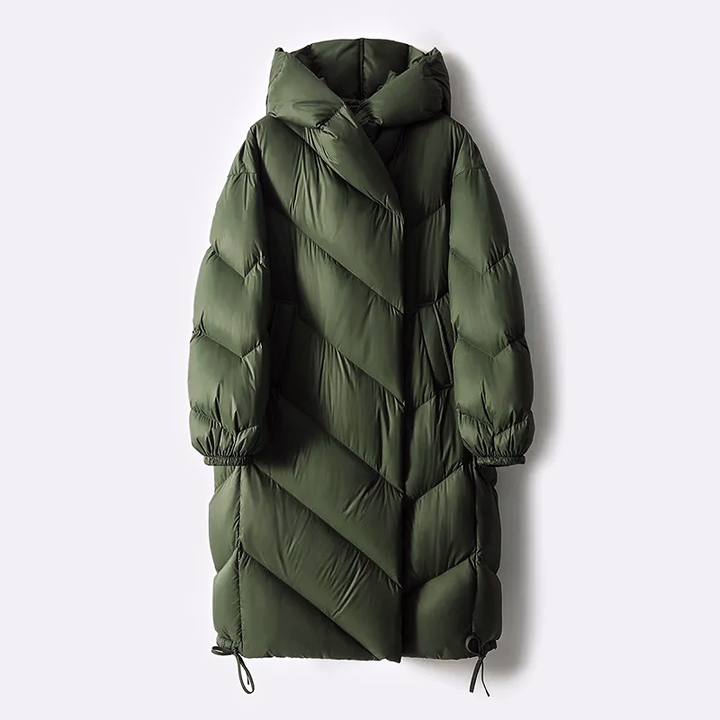 Theresa | Long Hooded Chevron Quilted Puffer Jacket