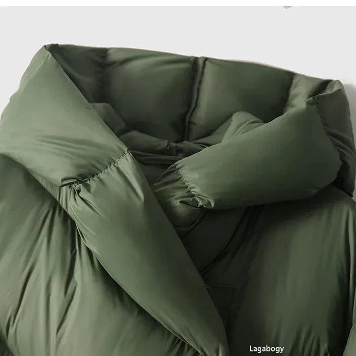 Theresa | Long Hooded Chevron Quilted Puffer Jacket