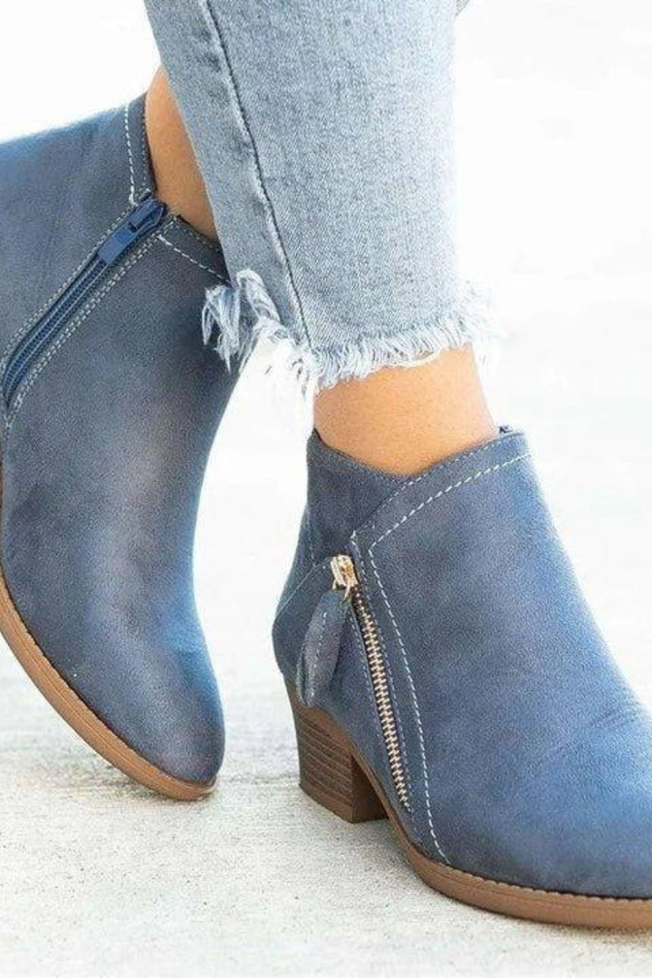 Theresa | Timeless Western Ankle Boots with Side Zip Block Heel