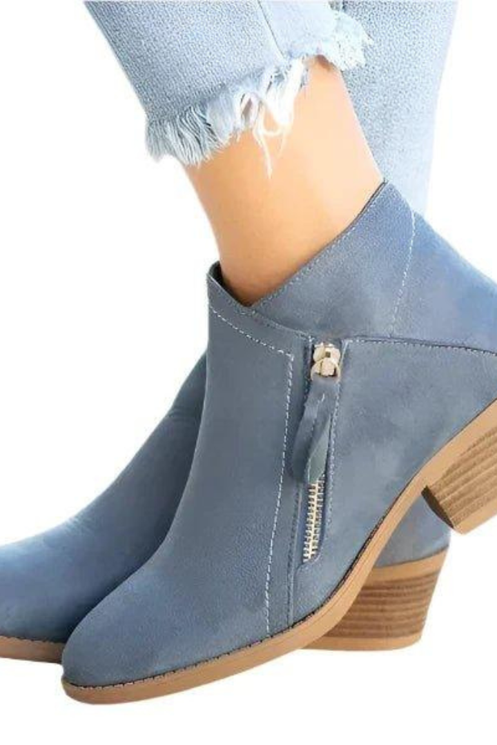 Theresa | Timeless Western Ankle Boots with Side Zip Block Heel