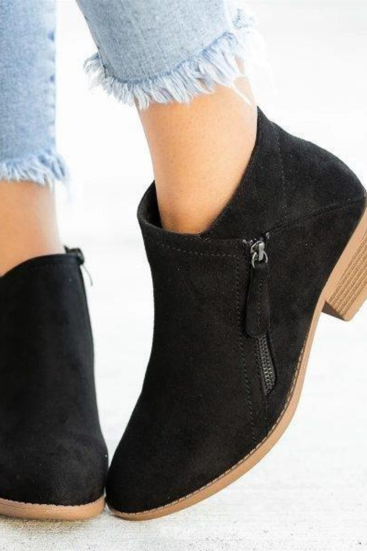 Theresa | Timeless Western Ankle Boots with Side Zip Block Heel
