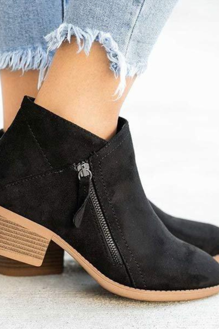 Theresa | Timeless Western Ankle Boots with Side Zip Block Heel