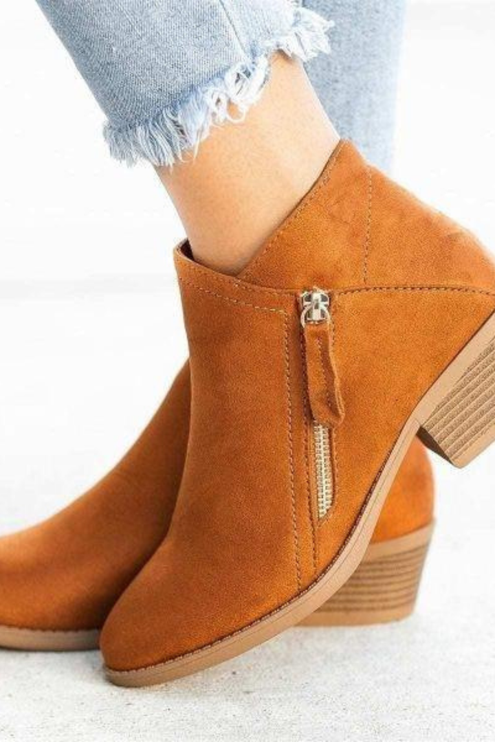 Theresa | Timeless Western Ankle Boots with Side Zip Block Heel