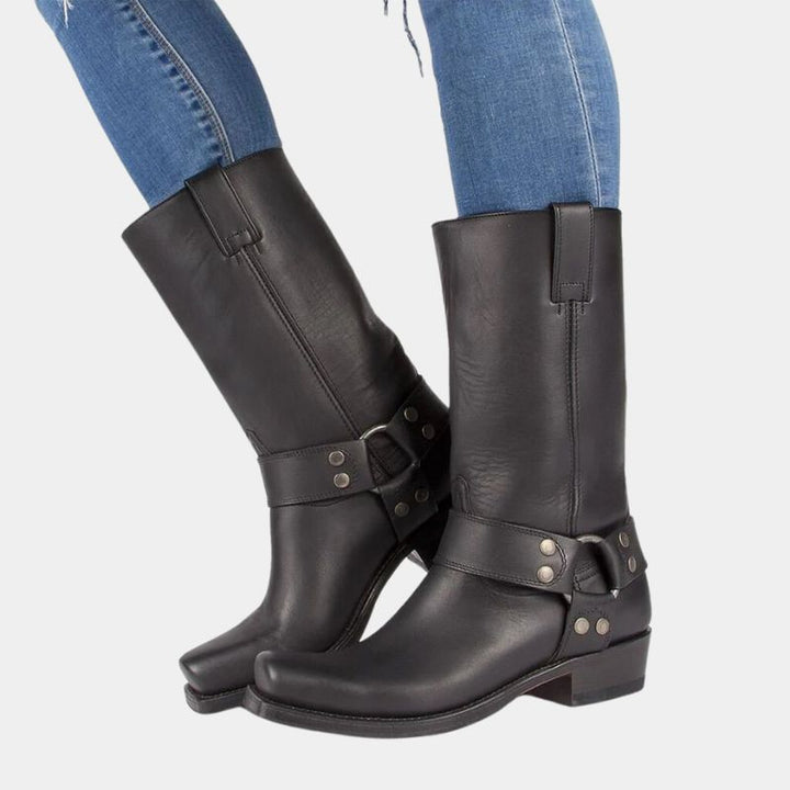 Tiffany | Chic Harness Mid-Calf Cowboy Boots