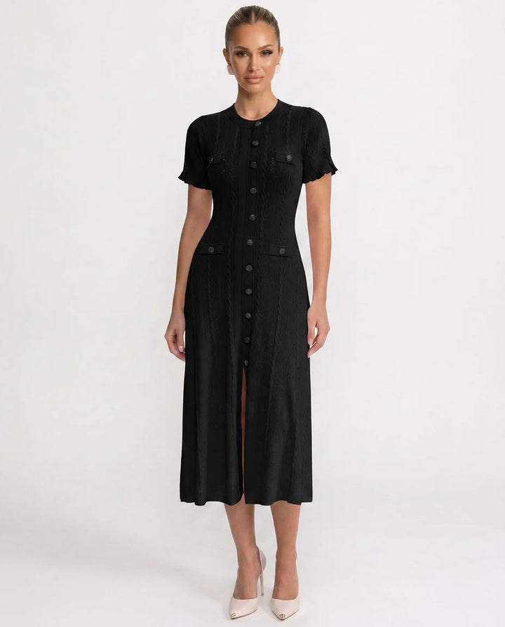 Tiffany | Refined Button-Front Ribbed Sweater Dress