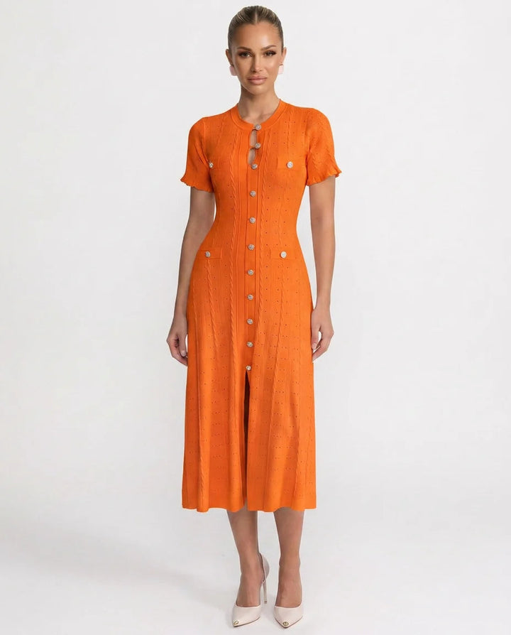Tiffany | Refined Button-Front Ribbed Sweater Dress