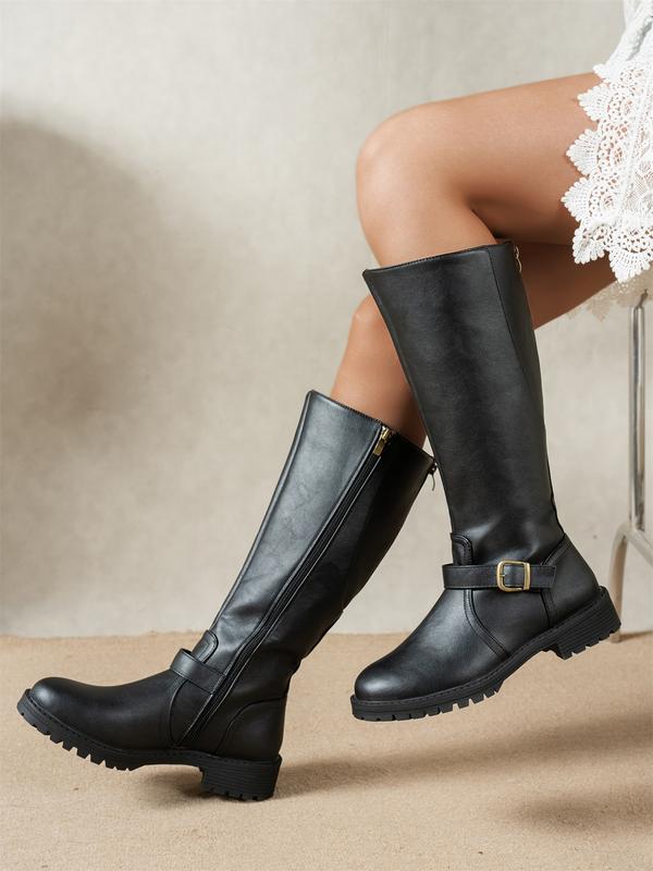Tiffany | Refined Knee High Boots with Buckle Strap Detail