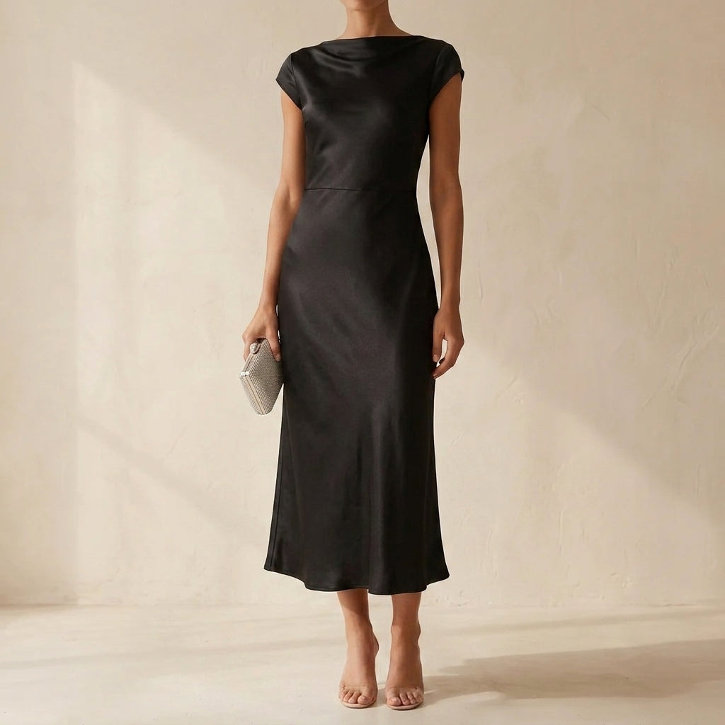 Tiffany | Sophisticated Satin Midi Holiday Dress