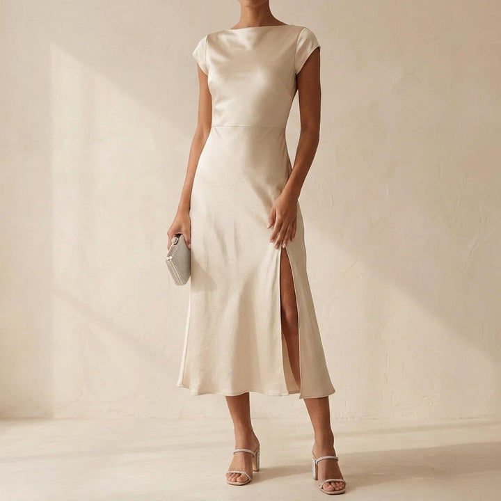Tiffany | Sophisticated Satin Midi Holiday Dress