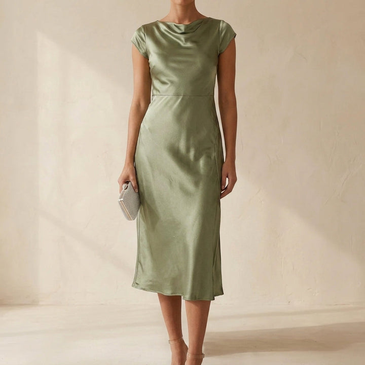 Tiffany | Sophisticated Satin Midi Holiday Dress