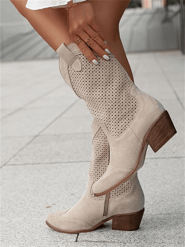Tiffany | Stylish Perforated Block Heel Ankle Boots
