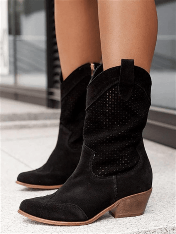 Tiffany | Stylish Perforated Block Heel Ankle Boots