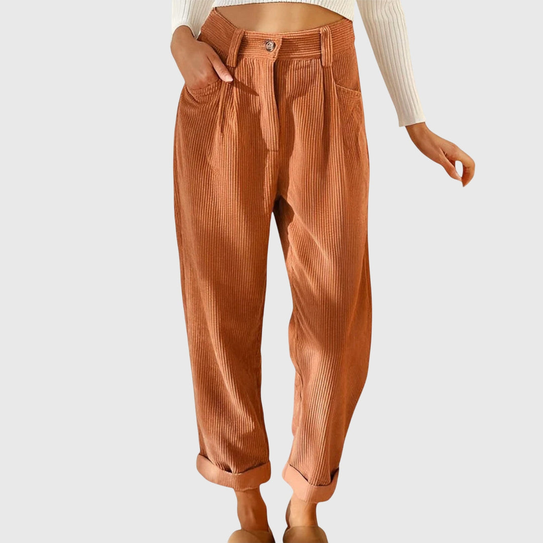Victoria | Chic High Waisted Tapered Corduroy Pants
