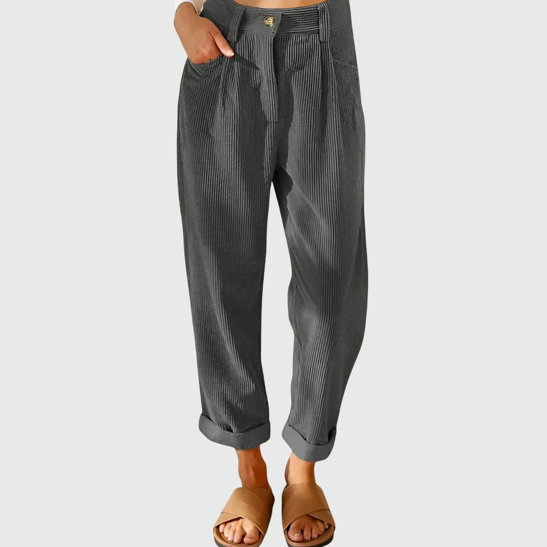 Victoria | Chic High Waisted Tapered Corduroy Pants