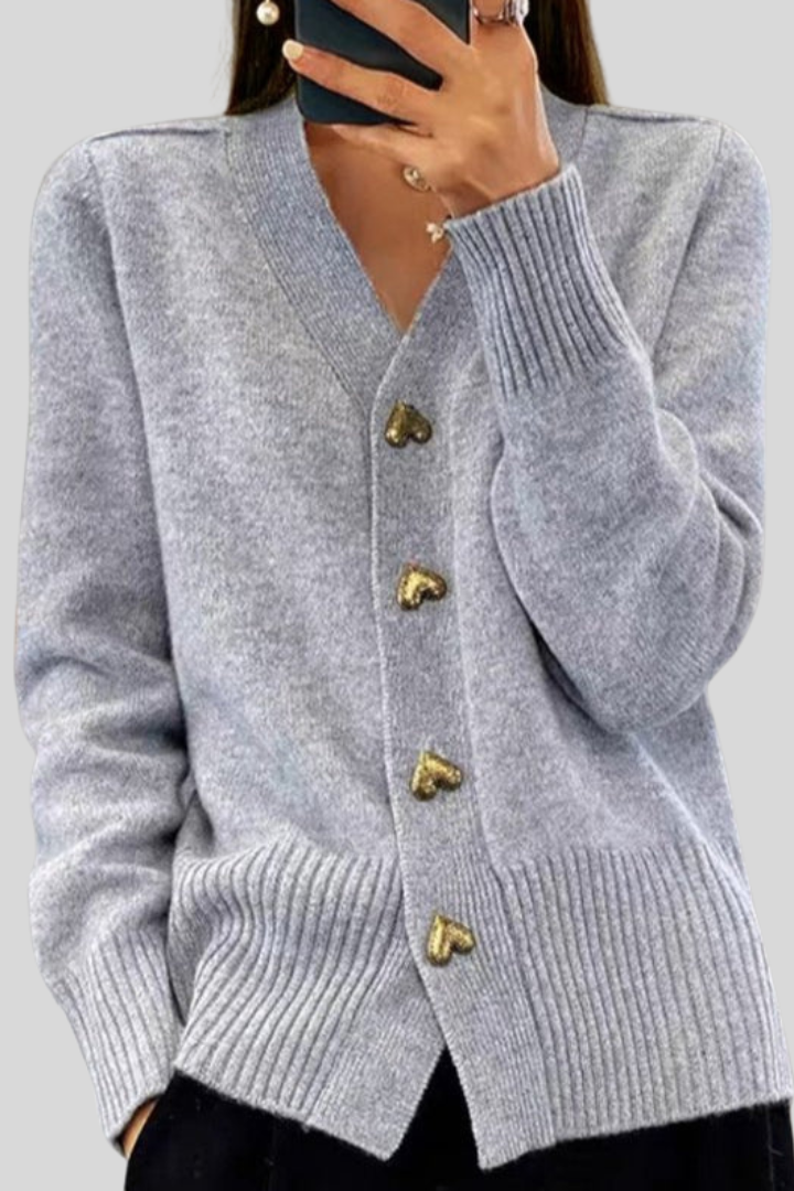 Victoria | Chic V-Neck Heart Button Knit Sweater Cardigan