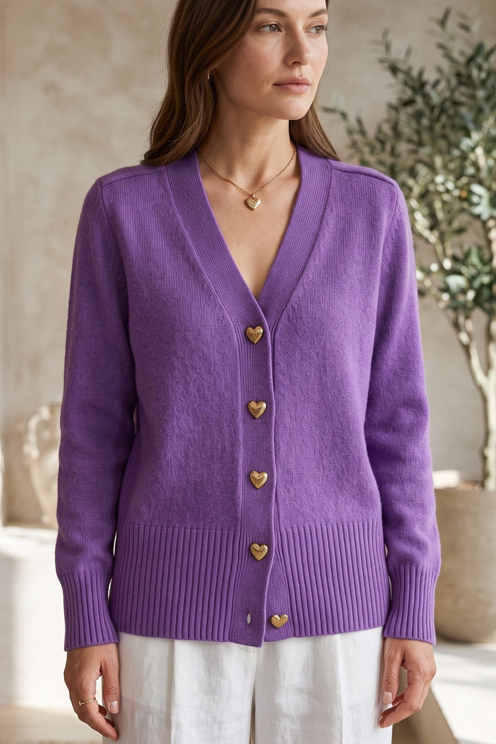 Victoria | Chic V-Neck Heart Button Knit Sweater Cardigan