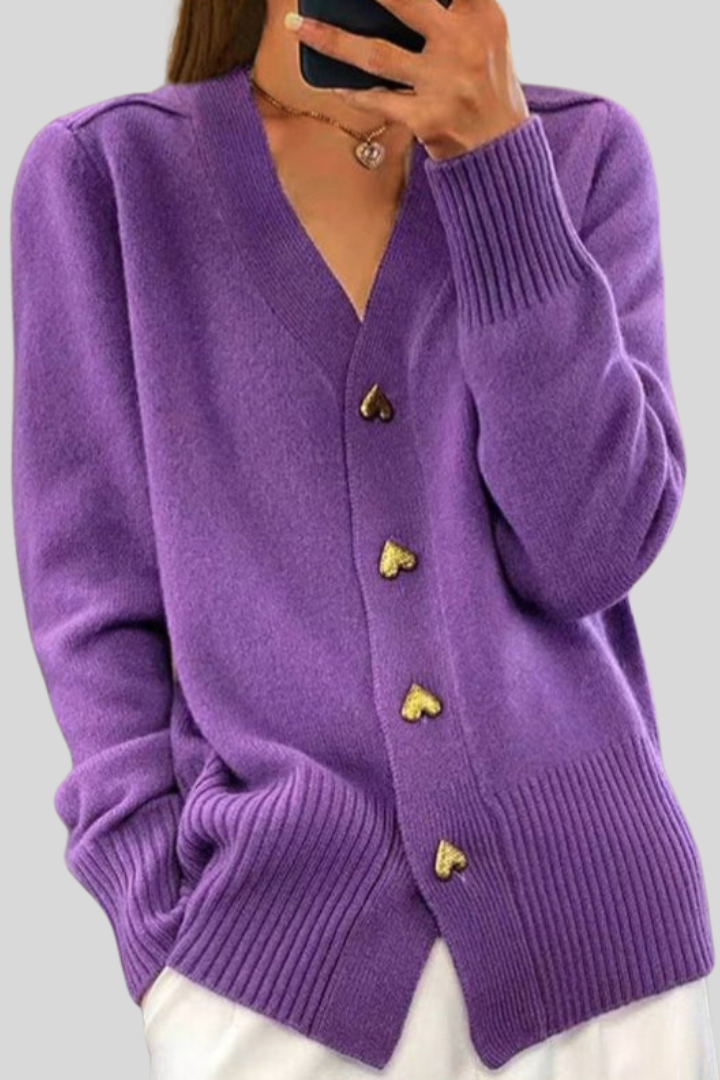 Victoria | Chic V-Neck Heart Button Knit Sweater Cardigan