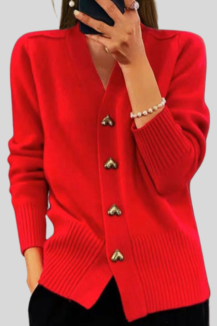 Victoria | Chic V-Neck Heart Button Knit Sweater Cardigan